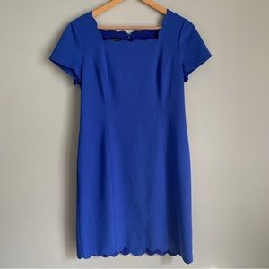Talbots Blue Scalloped Hem Short Sleeve Dress 10 P